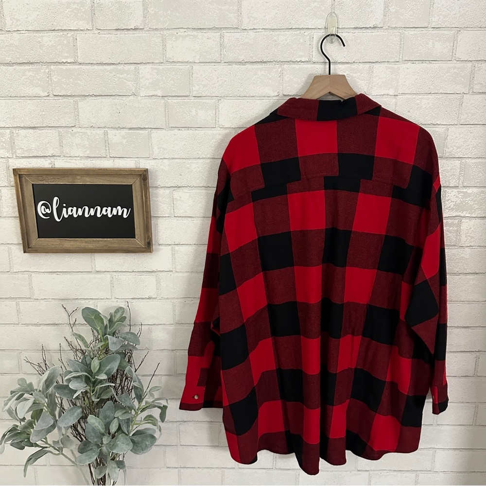 OLD NAVY Red & Black The Boyfriend Plaid Flannel Shirt - Picture 6 of 9